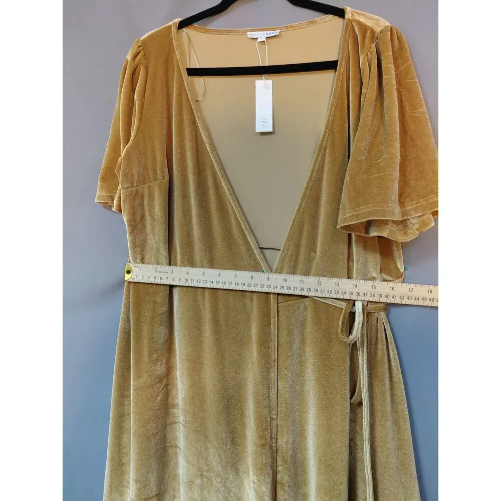 NWT BALTICBØRN Lining Baltic Born Gold Wrap Maxi Dress Solid Short Sleeve Size L